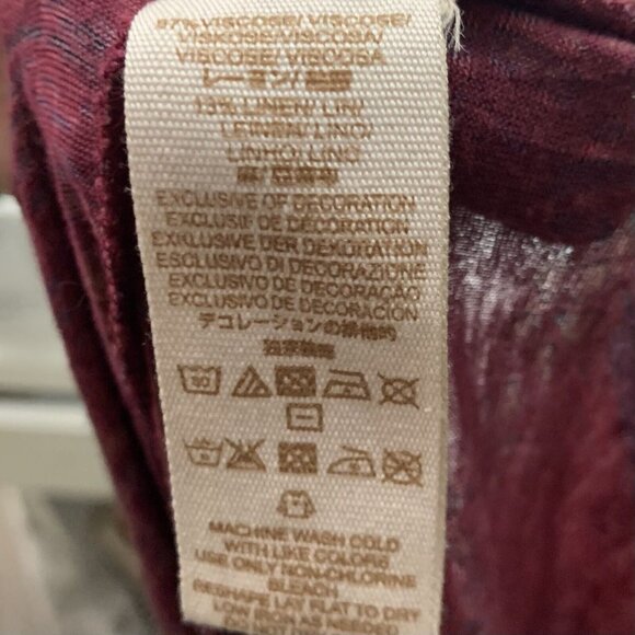 Free People Size Large Blouse Long Sleeved Linen Blend Lace Shoulders Red Purple - Picture 5 of 5